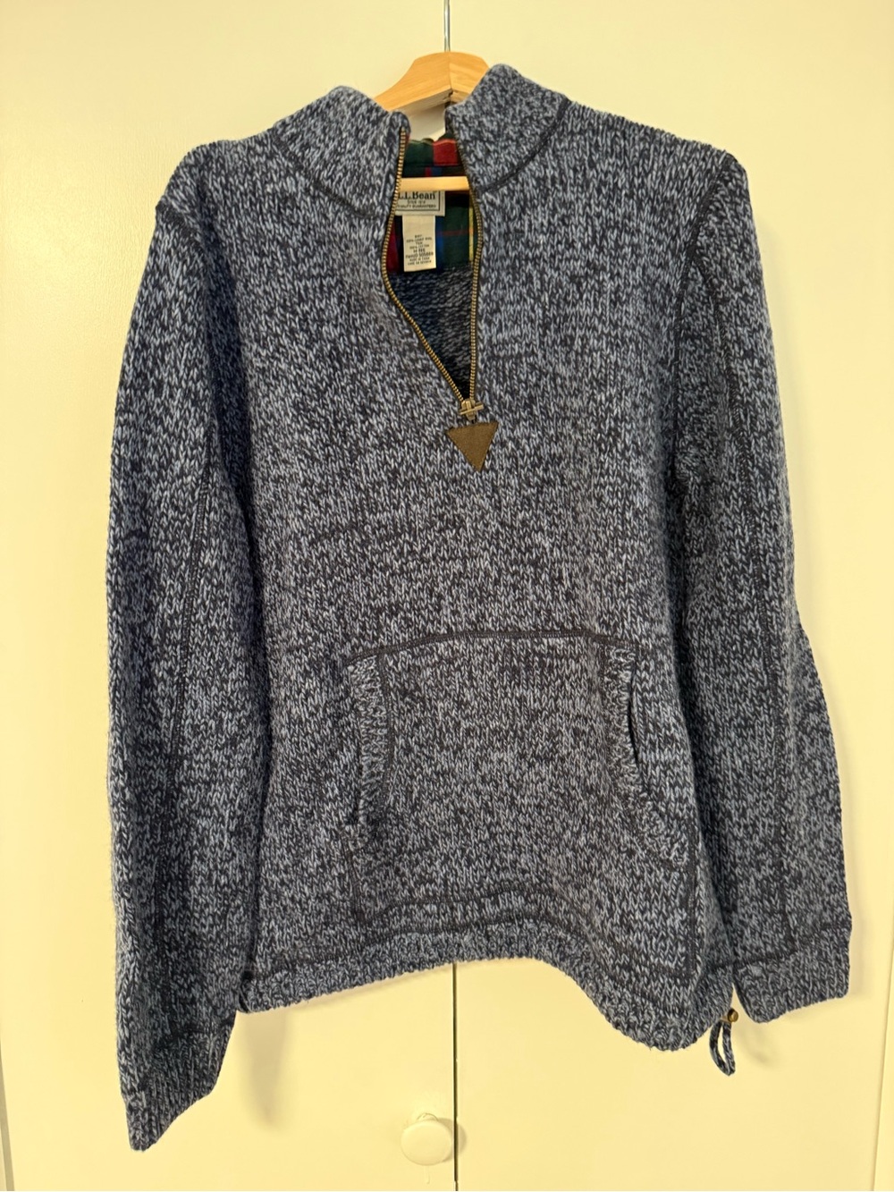 L.L. Bean Men's Zip Pullover Sweater in Heather Navy/White